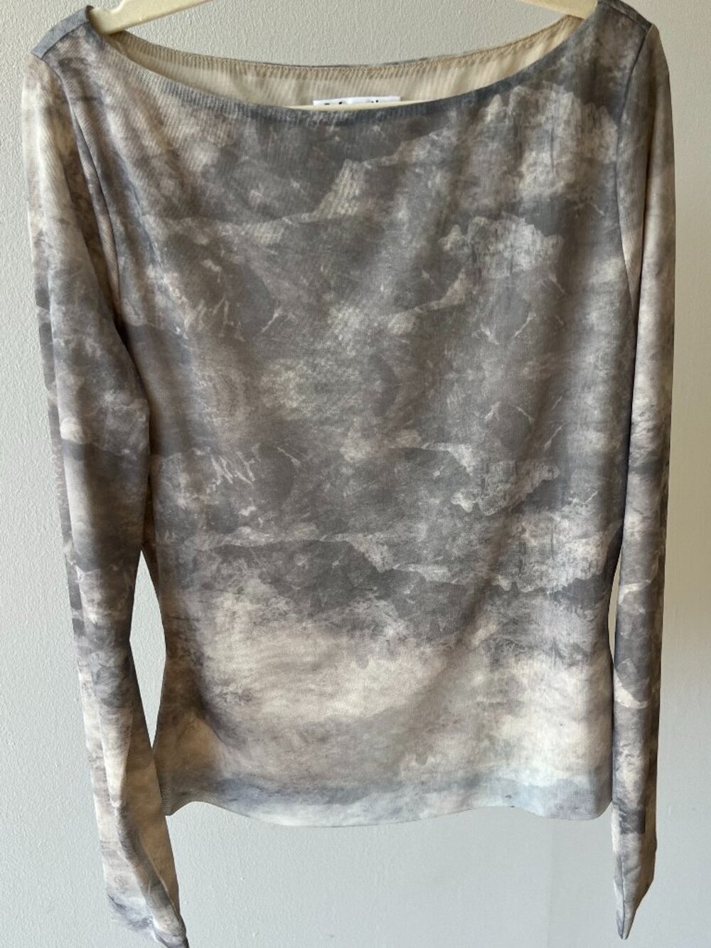 Reformation Gray Mesh Boatneck Long Sleeve Top - Size S
